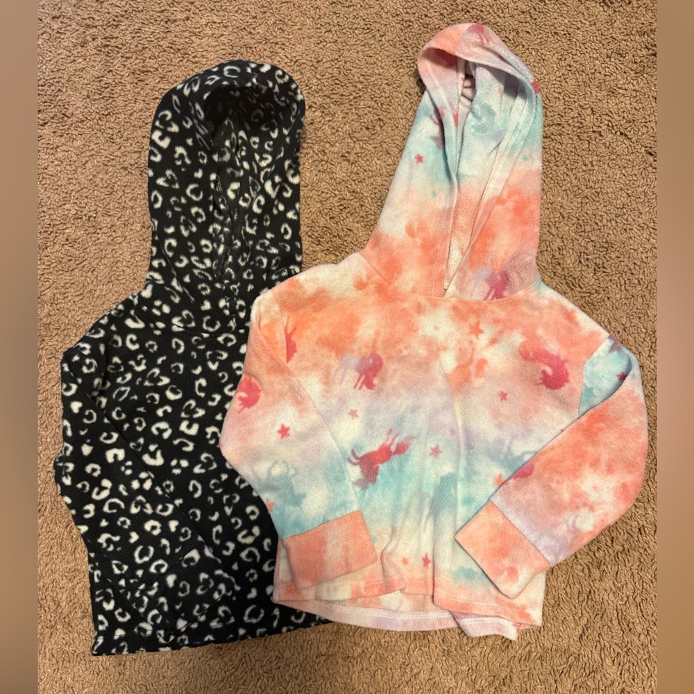 Jumping Beans Black Leopard and Pink Unicorn Hoodies